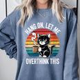 Women's Hang On Let Me Overthink Cat Coffee Retro Introvert Comfort Colors Sweatshirt Blue Jean