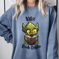 100 Book Goblin Cute Book Reader And Library Lover Comfort Colors Sweatshirt Denim