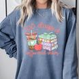 100 Days Of Coffee And Chaos Coquette Bow Book Apple Comfort Colors Sweatshirt Denim