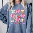 100 Days Of School Coquette Bow School Bus Pencil Books Comfort Colors Sweatshirt Denim