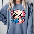Adorable Book Lover Axolotl With Reading Glasses Cute Comfort Colors Sweatshirt Denim Adorable Book Lover Axolotl With Reading Glasses Cute Comfort Colors Sweatshirt Denim