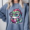 Adorable Book Lover Basilisk With Reading Glasses Cute Comfort Colors Sweatshirt Denim