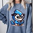 Adorable Book Lover Blue Jay With Reading Glasses Cute Raglan Baseball Tee Comfort Colors Sweatshirt Denim