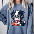 Adorable Book Lover Border Collie With Reading Glasses Cute Raglan Baseball Tee Comfort Colors Sweatshirt Denim