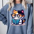 Adorable Book Lover Calico Cat With Reading Glasses Cute For Men Women Kids Comfort Colors Sweatshirt Denim Adorable Book Lover Calico Cat With Reading Glasses Cute For Men Women Kids Comfort Colors Sweatshirt Denim