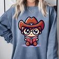 Adorable Book Lover Cowboy With Reading Glasses Cute Comfort Colors Sweatshirt Denim Adorable Book Lover Cowboy With Reading Glasses Cute Comfort Colors Sweatshirt Denim