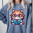 Adorable Book Lover Maine Coon Cat With Reading Glasses Cute Comfort Colors Sweatshirt Denim Adorable Book Lover Maine Coon Cat With Reading Glasses Cute Comfort Colors Sweatshirt Denim
