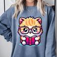 Adorable Book Lover Persian Cat With Reading Glasses Cute Comfort Colors Sweatshirt Denim Adorable Book Lover Persian Cat With Reading Glasses Cute Comfort Colors Sweatshirt Denim