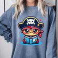 Adorable Book Lover Pirate With Reading Glasses Cute Comfort Colors Sweatshirt Denim