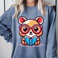 Adorable Book Lover Quokka With Reading Glasses Cute Comfort Colors Sweatshirt Denim