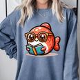 Adorable Book Lover Salmon With Reading Glasses Cute Comfort Colors Sweatshirt Denim Adorable Book Lover Salmon With Reading Glasses Cute Comfort Colors Sweatshirt Denim