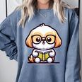 Adorable Book Lover Shih Tzu With Reading Glasses Cute Comfort Colors Sweatshirt Denim Adorable Book Lover Shih Tzu With Reading Glasses Cute Comfort Colors Sweatshirt Denim