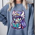 Adorable Book Lover Valkyrie With Reading Glasses Cute Comfort Colors Sweatshirt Denim