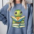 Adorable Turtle Reading Books Comfort Colors Sweatshirt Denim
