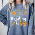 Animal Print Read A Book Character Kids Wild About Reading Comfort Colors Sweatshirt Denim Animal Print Read A Book Character Kids Wild About Reading Comfort Colors Sweatshirt Denim