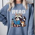 Animals Raccoon Reading Book Librarian Across America Kids Comfort Colors Sweatshirt Denim