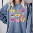 Apple Coquette Bow Books First Day Of School Back To School Comfort Colors Sweatshirt Denim Apple Coquette Bow Books First Day Of School Back To School Comfort Colors Sweatshirt Denim