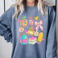 Apple Disco Pencil Books Bow Teacher Student Back To School Comfort Colors Sweatshirt Denim