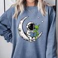 Astronaut Reading Book To Alien Moon Space Astronomy Comfort Colors Sweatshirt Denim