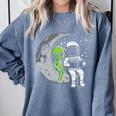 Astronaut Reading Book To Alien Moon Space Women Kids Men Premium Tri-Blend Comfort Colors Sweatshirt Denim