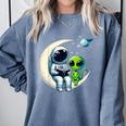 Astronaut Reading Book To Alien Shirt Moon Space Lover Kids Comfort Colors Sweatshirt Denim