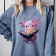 Axolotl Bookworm Reading Book Kawaii Graphic Comfort Colors Sweatshirt Denim