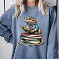 Bearded Dragon Reading Books Matching Bookworm Librarian Comfort Colors Sweatshirt Denim