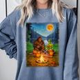 Bigfoot And Alien Reading Books Campfire Halloween Comfort Colors Sweatshirt Denim