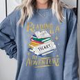 Book Adventure Library Student Teacher Book Comfort Colors Sweatshirt Denim