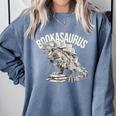 Book Dinosaur Bookworm T-Rex Dino Reading Books Book Comfort Colors Sweatshirt Denim
