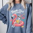 Book Girl Summer Skeleton Reading Books Lovers Beach Comfort Colors Sweatshirt Denim
