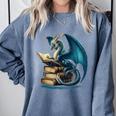 Book Lover Bookworm Reading Books Dragon Sci-Fi Character Comfort Colors Sweatshirt Denim