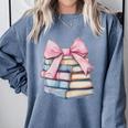 Book Lover Coquette Bow Pink Dainty Ribbon Cute Bookworm Comfort Colors Sweatshirt Denim
