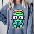 Book Lover Frankenstein's Monster With Reading Glasses Comfort Colors Sweatshirt Denim Book Lover Frankenstein's Monster With Reading Glasses Comfort Colors Sweatshirt Denim