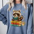 Book Lover Racoon Reading Bookish Library Read Books Be Kind Comfort Colors Sweatshirt Denim