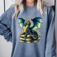 Book Lover Reading Fantasy Dragon Comfort Colors Sweatshirt Denim