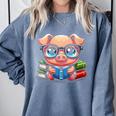 Book Lover Reading Pig Comfort Colors Sweatshirt Denim Book Lover Reading Pig Comfort Colors Sweatshirt Denim