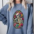 Book Lover Skeleton Reading With Dia De Los Muertos Flowers Comfort Colors Sweatshirt Denim Book Lover Skeleton Reading With Dia De Los Muertos Flowers Comfort Colors Sweatshirt Denim