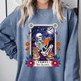 Book Lover Tarot Card The Reader Mystic Skeleton Comfort Colors Sweatshirt Denim