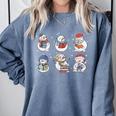 Book Lover Teacher Snowman Reading Books Christmas Winter Comfort Colors Sweatshirt Denim