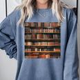 Book Book Shelves Library Comfort Colors Sweatshirt Denim