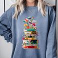 Book Stack With Flowers Reading Lover Bookish Comfort Colors Sweatshirt Denim