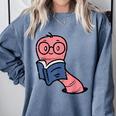 Book Worm Pun Read Reading Librarian America Men Women Kids Comfort Colors Sweatshirt Denim