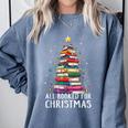 All Booked For Christmas Book Christmas Tree Lights Comfort Colors Sweatshirt Denim