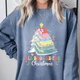 All Booked For Christmas Book Tree Lights Christmas Library Comfort Colors Sweatshirt Denim