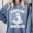 Booked And Unbothered Cat Reading Book Lovers Comfort Colors Sweatshirt Denim