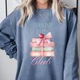 Bookish Babes Club Cute Pink Book Stack With Bow Comfort Colors Sweatshirt Denim Bookish Babes Club Cute Pink Book Stack With Bow Comfort Colors Sweatshirt Denim