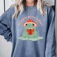 Bookmarks Are For Quitters Frog Reading Book Graphic Comfort Colors Sweatshirt Denim