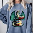 Books Dragon Reading Book Lover Comfort Colors Sweatshirt Denim Books Dragon Reading Book Lover Comfort Colors Sweatshirt Denim