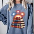 Books Fireworks 4th Of July Bookworm Patriotic Reader Comfort Colors Sweatshirt Denim